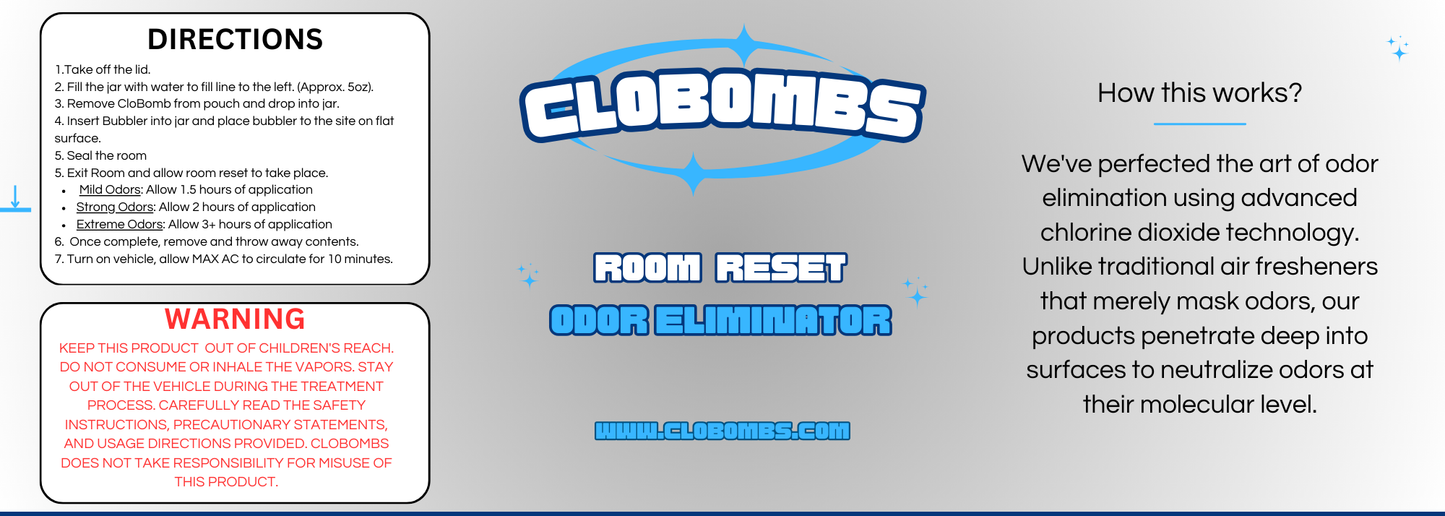 CloBombs home odor eliminator kit for complete house odor removal