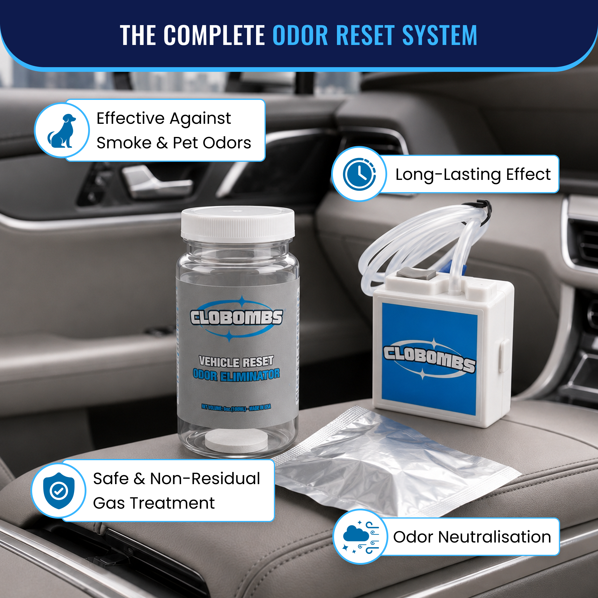 Ultimate Car Odor Removal System - Professional Grade Odor Eliminator Kit