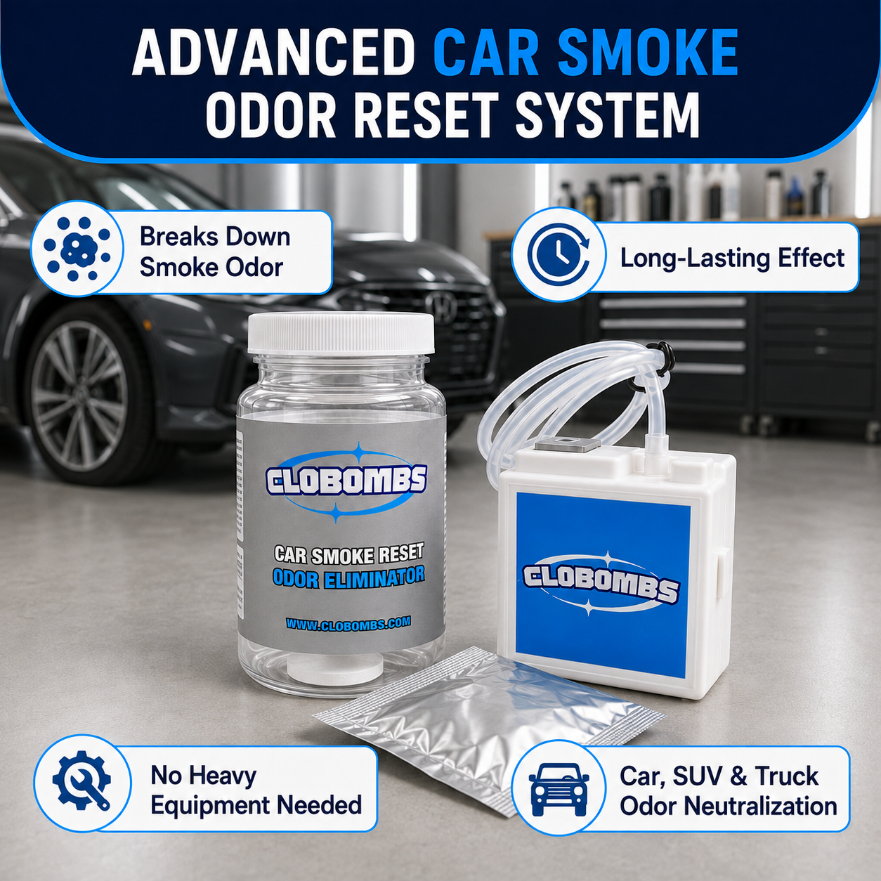 CloBombs Car Smoke Odor Eliminator Kit