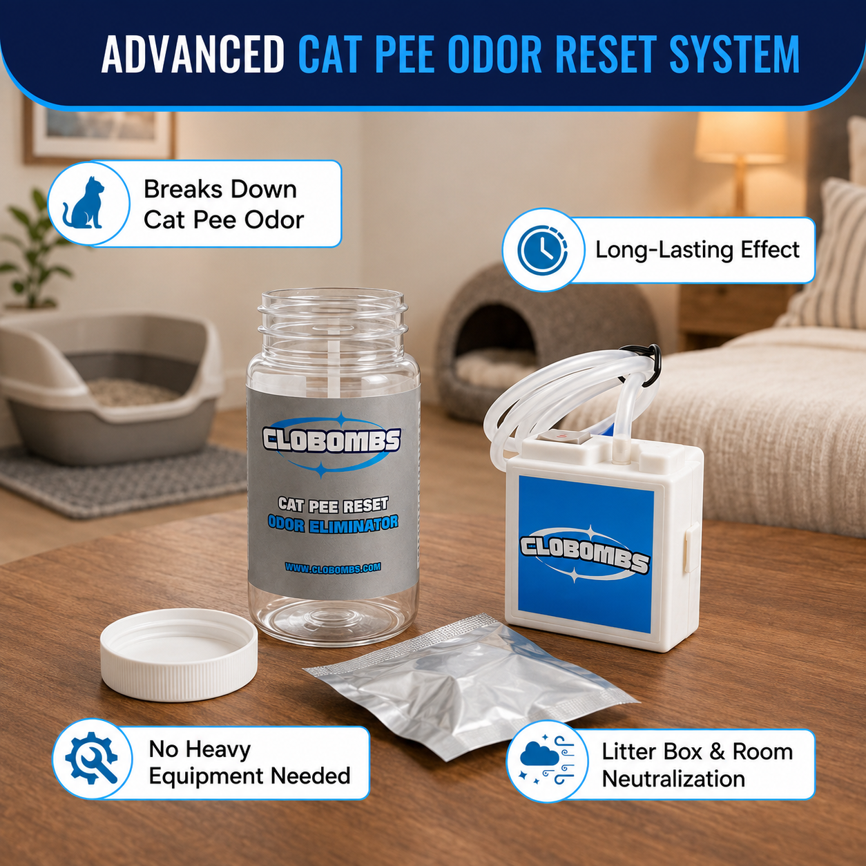 CloBombs Cat Pee & Litter Box Odor Eliminator Kit